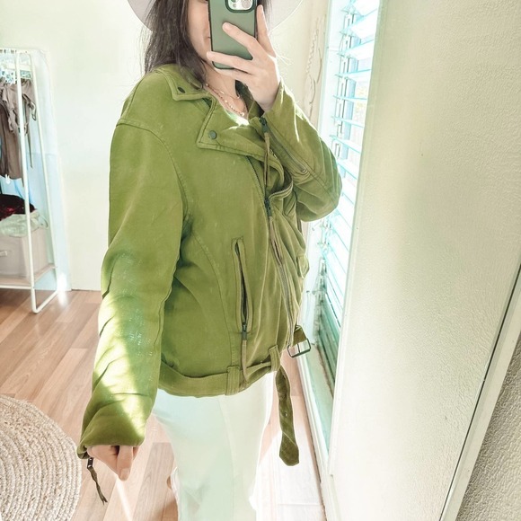 Free People Rebel Rebel Knit Moto Jacket Green SIze small - Picture 12 of 15